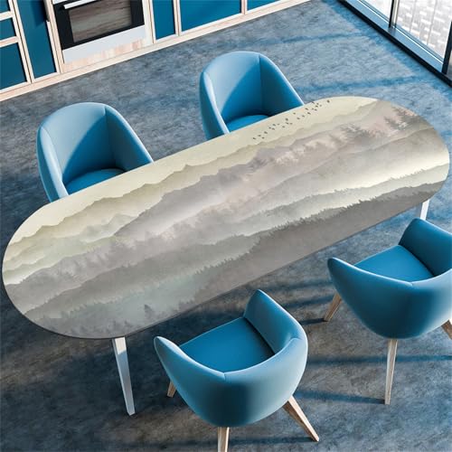 Highdi 3D Elastische Tischdecke Oval Abwaschbar, Spanntischdecke Oval Gartentischdecke Outdoor Oval Tischdecke mit Gummizug für Esszimmer, Küche (132x305cm(52"x120"),Ästhetik 3) von Highdi