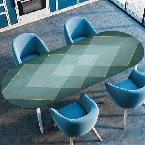Highdi 3D Elastische Oval Tischdecke Abwaschbar, Spanntischdecke Gartentischdecke Outdoor Tischdecke mit Gummizug für Esszimmer, Küche (Kunst Plaid 7,107x183cm(42"x72")) von Highdi