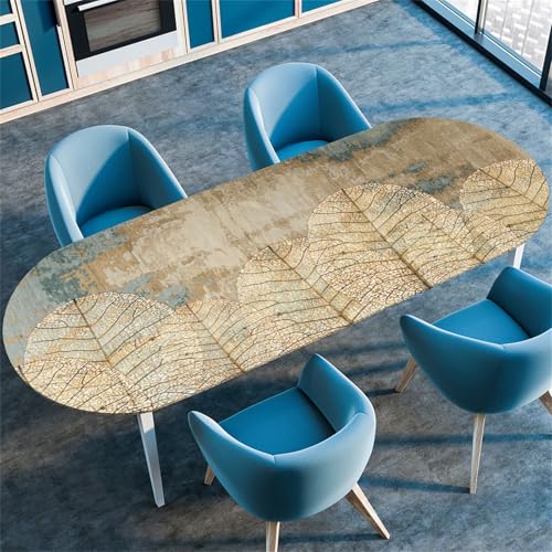 Highdi 3D Elastische Oval Tischdecke Abwaschbar, Spanntischdecke Gartentischdecke Outdoor Tischdecke mit Gummizug für Esszimmer, Küche (Nordisches Gold 7,91x152cm(36"x60")) von Highdi