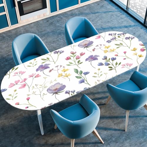 Highdi 3D Elastische Tischdecke Oval Abwaschbar, Spanntischdecke Oval Gartentischdecke Outdoor Tischdecke mit Gummizug für Esszimmer, Küche (Blattblume 2,107x183cm) von Highdi