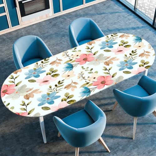Highdi 3D Elastische Tischdecke Oval Abwaschbar, Spanntischdecke Oval Gartentischdecke Outdoor Tischdecke mit Gummizug für Esszimmer, Küche (Blattblume 7,107x152cm) von Highdi