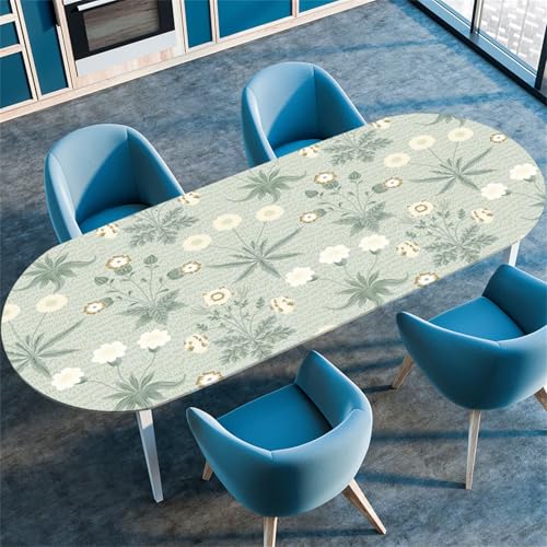 Highdi 3D Elastische Tischdecke Oval Abwaschbar, Spanntischdecke Oval Gartentischdecke Outdoor Tischdecke mit Gummizug für Esszimmer, Küche (Einfache Blume 6,91x152cm) von Highdi