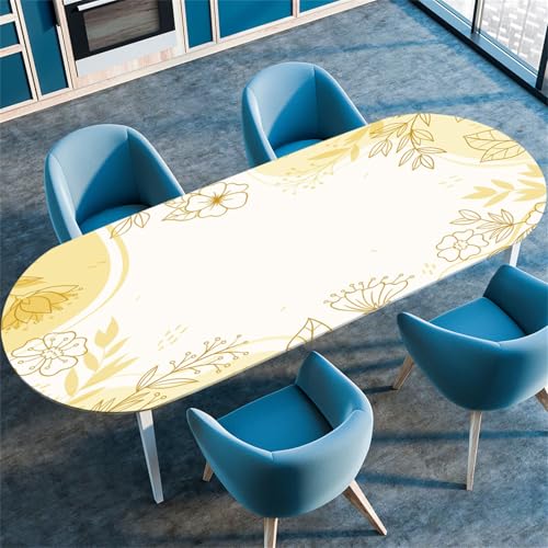 Highdi 3D Elastische Tischdecke Oval Abwaschbar, Spanntischdecke Oval Gartentischdecke Outdoor Tischdecke mit Gummizug für Esszimmer, Küche (Einfache Blume 7,91x152cm) von Highdi