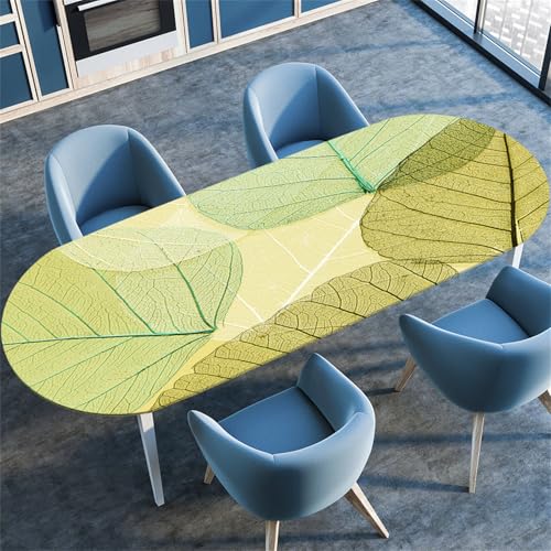 Highdi 3D Elastische Tischdecke Oval Abwaschbar, Spanntischdecke Oval Gartentischdecke Outdoor Tischdecke mit Gummizug für Esszimmer, Küche (Gefallenes Blatt 3,132x229cm) von Highdi