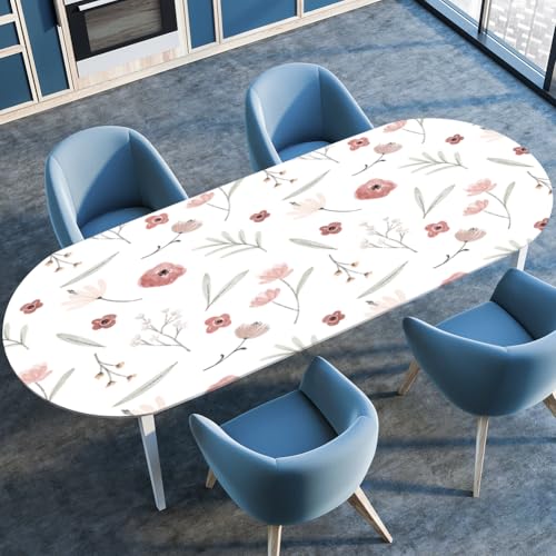 Highdi 3D Elastische Tischdecke Oval Abwaschbar, Spanntischdecke Oval Gartentischdecke Outdoor Tischdecke mit Gummizug für Esszimmer, Küche (Schicke Blumen 2,132x274cm) von Highdi