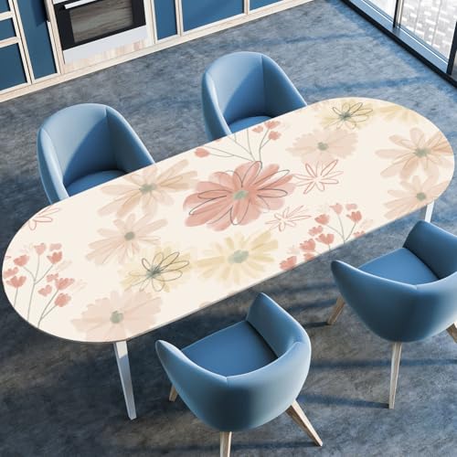 Highdi 3D Elastische Tischdecke Oval Abwaschbar, Spanntischdecke Oval Gartentischdecke Outdoor Tischdecke mit Gummizug für Esszimmer, Küche (Schicke Blumen 4,107x152cm) von Highdi