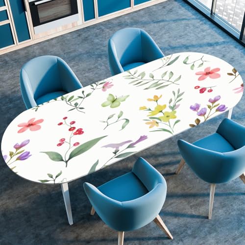 Highdi 3D Elastische Tischdecke Oval Abwaschbar, Spanntischdecke Oval Gartentischdecke Outdoor Tischdecke mit Gummizug für Esszimmer, Küche (Schicke Blumen 5,107x183cm) von Highdi