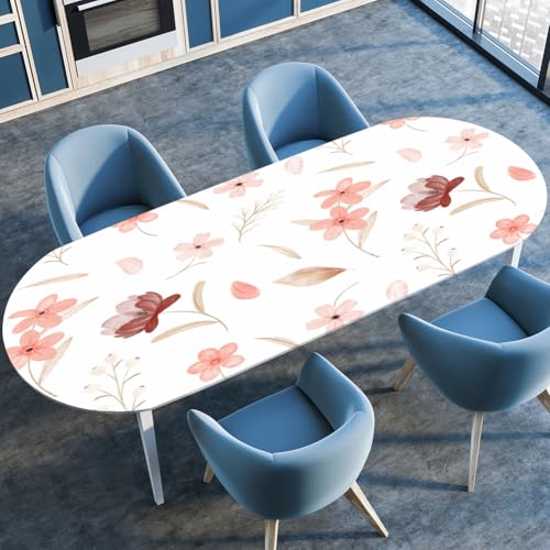 Highdi 3D Elastische Tischdecke Oval Abwaschbar, Spanntischdecke Oval Gartentischdecke Outdoor Tischdecke mit Gummizug für Esszimmer, Küche (Schicke Blumen 8,107x165cm) von Highdi