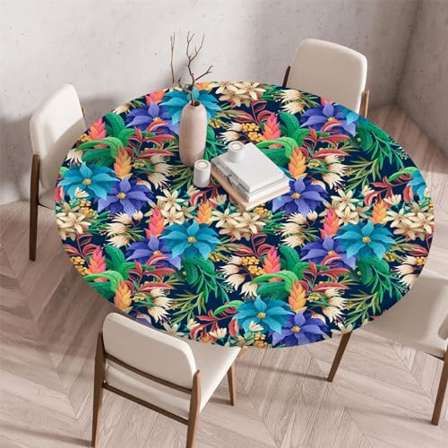 Highdi 3D Elastische Tischdecke Rund Abwaschbar, Spanntischdecke Rund Gartentischdecke Outdoor Round Tischdecke mit Gummizug für Esszimmer, Küche und Picknick (60cm,Kunstblume 3) von Highdi