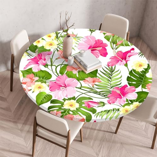 Highdi 3D Elastische Tischdecke Rund Abwaschbar, Spanntischdecke Rund Gartentischdecke Outdoor Round Tischdecke mit Gummizug für Esszimmer, Küche und Picknick (70cm,Kunstblume 9) von Highdi