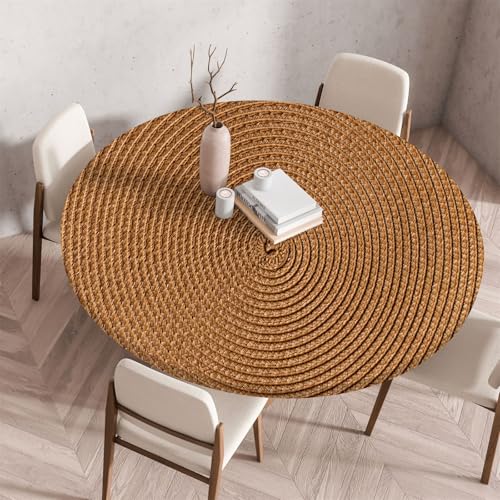 Highdi 3D Elastische Tischdecke Rund Abwaschbar, Spanntischdecke Rund Gartentischdecke Outdoor Round Tischdecke mit Gummizug für Esszimmer, Küche und Picknick (70cm,Sandstein 4) von Highdi