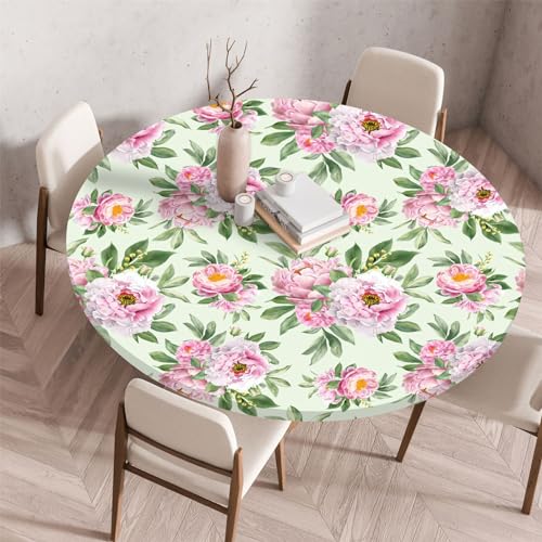 Highdi 3D Elastische Tischdecke Rund Abwaschbar, Spanntischdecke Rund Gartentischdecke Outdoor Round Tischdecke mit Gummizug für Esszimmer, Küche und Picknick (90cm,Kunstblume 1) von Highdi