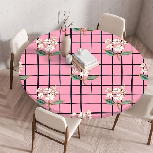 Highdi 3D Elastische Tischdecke Rund wasserdichte, Tischdecke Outdoor Round Blümchenmuster Spanntischdecke mit Gummizug für Esszimmer, Küche und Picknick (90cm,Weiße Blumen) von Highdi