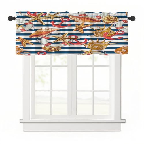 Highdi 3D Kurzgardine Wohnzimmer Küchen, 1 Stück Stangentasche Kurzer Scheibengardinen für Kleine Fenster,Landhausstil Bistrogardine Kurzgardinen (Blaue Streifen,137x45cm) von Highdi