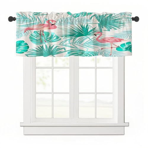 Highdi 3D Kurzgardine Wohnzimmer Küchen, 1 Stück Stangentasche Kurzer Scheibengardinen für Kleine Fenster,Landhausstil Bistrogardine Kurzgardinen (Flamingoblätter 4,137x45cm) von Highdi