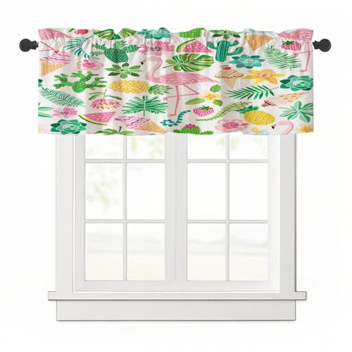 Highdi 3D Kurzgardine Wohnzimmer Küchen, 1 Stück Stangentasche Kurzer Scheibengardinen für Kleine Fenster,Landhausstil Bistrogardine Kurzgardinen (Flamingoblätter 9,137x45cm) von Highdi