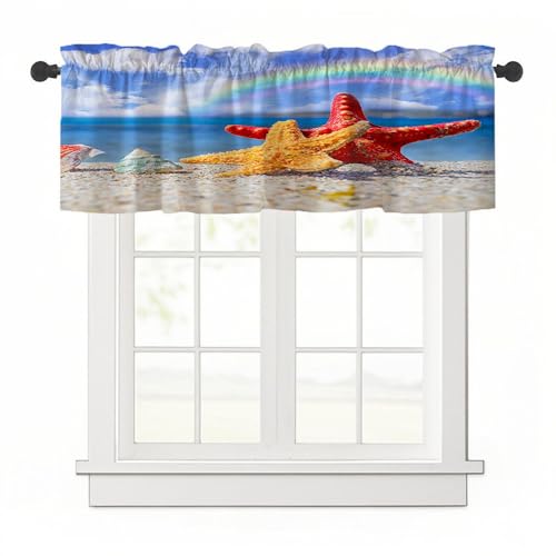Highdi 3D Kurzgardine Wohnzimmer Küchen, 1 Stück Stangentasche Kurzer Scheibengardinen für Kleine Fenster,Landhausstil Bistrogardine Kurzgardinen (Regenbogen,137x45cm) von Highdi