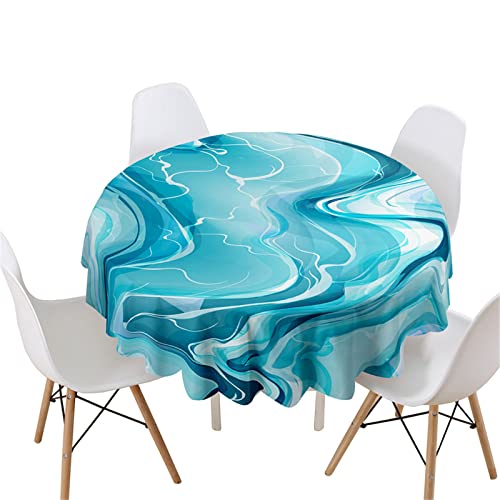 Highdi 3D Marmor Rund Tischdecke Abwaschbar, Wasserdicht Lotuseffekt Antifouling Rund Tischdecken Polyester Tischtuch für Home Küche Dekoration Garten (Durchmesser 90cm,Ozean Marmor) von Highdi