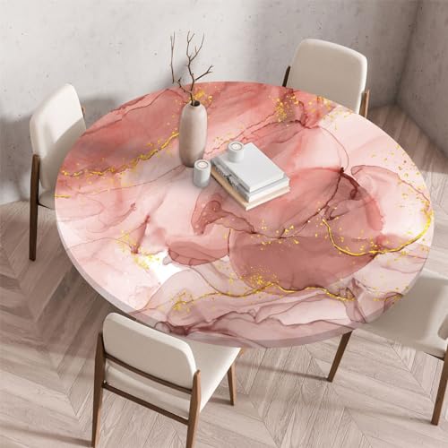Highdi 3D Marmordruck Elastische Tischdecke Rund Abwaschbar, Spanntischdecke Rund Gartentischdecke Outdoor Round Tischdecke mit Gummizug für Esszimmer, Küche und Picknick (60cm,14) von Highdi