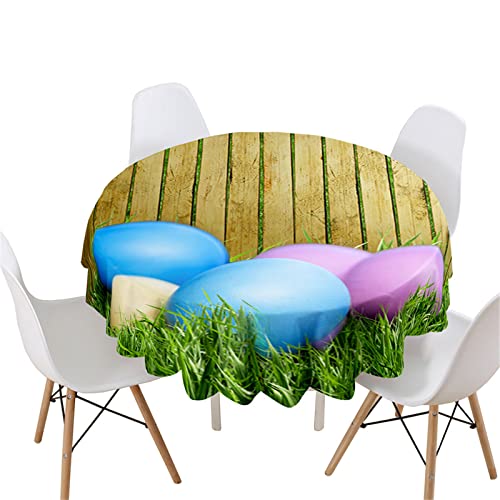 Highdi 3D Ostern Rund Tischdecke Abwaschbar Wasserdicht Lotuseffekt Antifouling Rund Tischdecken Polyester Tischtuch für Home Küche Dekoration Garten (Durchmesser 120cm,Osterei Brett) von Highdi