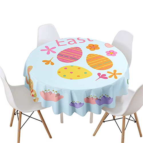 Highdi 3D Ostern Rund Tischdecke Abwaschbar Wasserdicht Lotuseffekt Antifouling Rund Tischdecken Polyester Tischtuch für Home Küche Dekoration Garten (Durchmesser 150cm,Frühlings Kaninchen) von Highdi