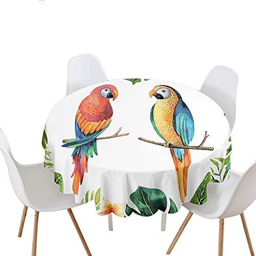 Highdi Blume Tischdecke Rund Wasserdicht, 3D Vogeldruck Antifouling Pflegeleicht Abwaschbar Tischdecken, Polyester Lotuseffekt Tischdecke für Home Küche Dekoration (90cm,Papagei) von Highdi