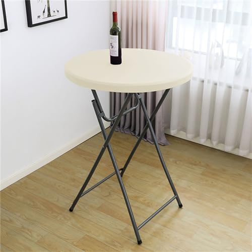 Highdi Einfarbig Elastische Tischdecke Rund Abwaschbar, Spanntischdecke Rund Gartentischdecke Outdoor Round Tischdecke mit Gummizug für Esszimmer, Küche und Picknick (ф60cm,Beige Weiß) von Highdi