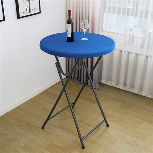 Highdi Einfarbig Elastische Tischdecke Rund Abwaschbar, Spanntischdecke Rund Gartentischdecke Outdoor Round Tischdecke mit Gummizug für Esszimmer, Küche und Picknick (ф60cm,Saphirblau) von Highdi
