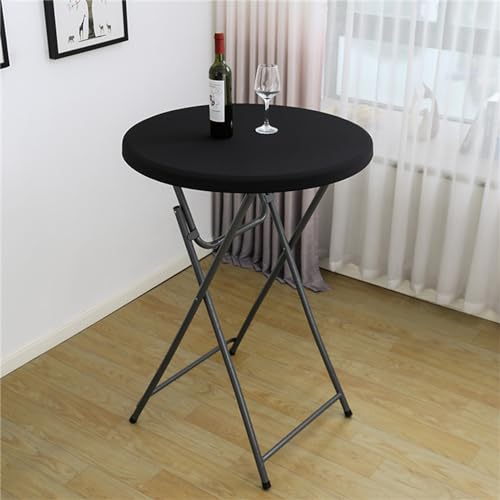 Highdi Einfarbig Elastische Tischdecke Rund Abwaschbar, Spanntischdecke Rund Gartentischdecke Outdoor Round Tischdecke mit Gummizug für Esszimmer, Küche und Picknick (ф80cm,Schwarz) von Highdi