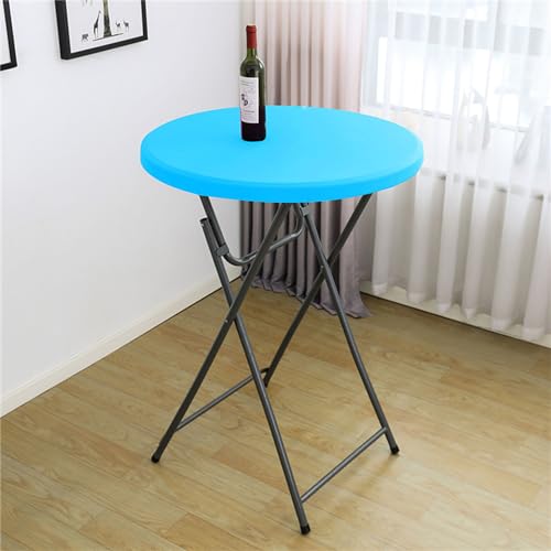 Highdi Einfarbig Elastische Tischdecke Rund Abwaschbar, Spanntischdecke Rund Gartentischdecke Outdoor Round Tischdecke mit Gummizug für Esszimmer, Küche und Picknick (ф80cm,Seeblau) von Highdi
