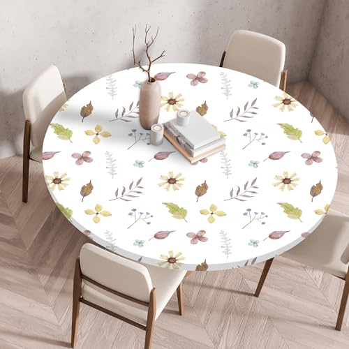 Highdi Elastische Tischdecke Rund Abwaschbar, 3D-Druck Spanntischdecke Rund Gartentischdecke Outdoor Round Tischdecke mit Gummizug für Feiertage Versammlung (Einfache Blume 1,60cm) von Highdi