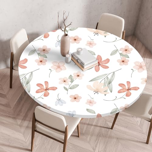Highdi Elastische Tischdecke Rund Abwaschbar, 3D-Druck Spanntischdecke Rund Gartentischdecke Outdoor Round Tischdecke mit Gummizug für Feiertage Versammlung (Einfache Blume 3,80cm) von Highdi