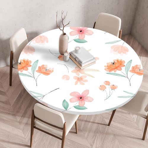 Highdi Elastische Tischdecke Rund Abwaschbar, 3D-Druck Spanntischdecke Rund Gartentischdecke Outdoor Round Tischdecke mit Gummizug für Feiertage Versammlung (Einfache Blume 5,60cm) von Highdi
