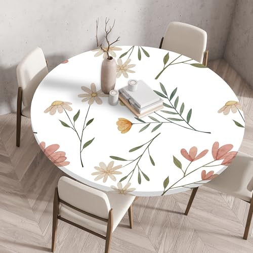Highdi Elastische Tischdecke Rund Abwaschbar, 3D-Druck Spanntischdecke Rund Gartentischdecke Outdoor Round Tischdecke mit Gummizug für Feiertage Versammlung (Einfache Blume 6,80cm) von Highdi