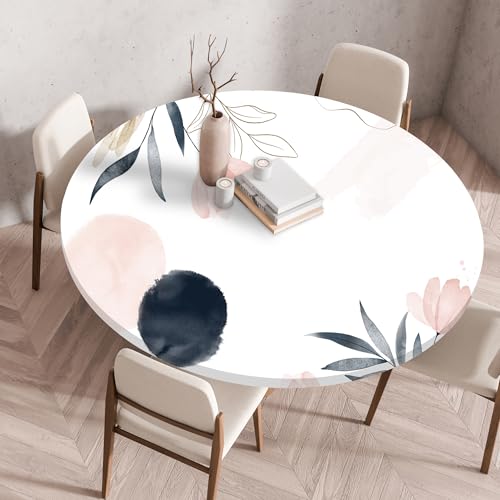 Highdi Elastische Tischdecke Rund Abwaschbar, 3D-Druck Spanntischdecke Rund Gartentischdecke Outdoor Round Tischdecke mit Gummizug für Feiertage Versammlung (Einfache Blume 7,80cm) von Highdi
