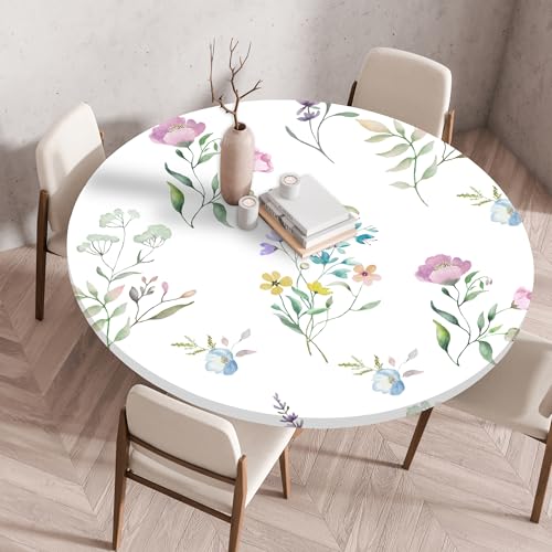 Highdi Elastische Tischdecke Rund Abwaschbar, 3D-Druck Spanntischdecke Rund Gartentischdecke Outdoor Round Tischdecke mit Gummizug für Feiertage Versammlung (Elegante Blume 1,80cm) von Highdi