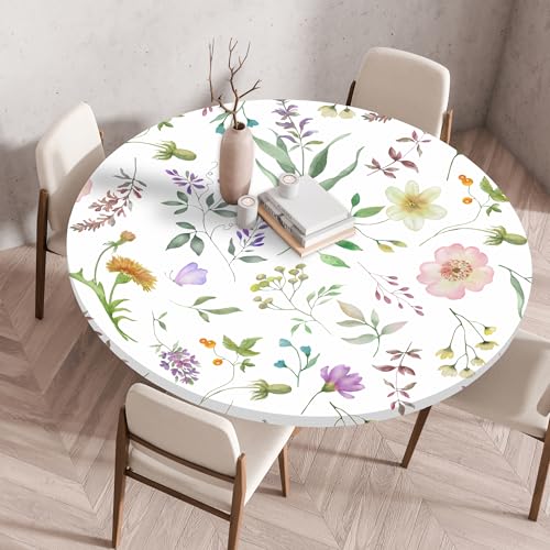 Highdi Elastische Tischdecke Rund Abwaschbar, 3D-Druck Spanntischdecke Rund Gartentischdecke Outdoor Round Tischdecke mit Gummizug für Feiertage Versammlung (Elegante Blume 4,80cm) von Highdi
