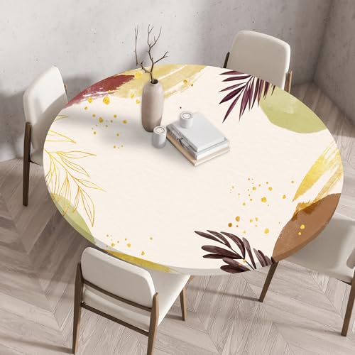Highdi Elastische Tischdecke Rund Abwaschbar, 3D-Druck Spanntischdecke Rund Gartentischdecke Outdoor Round Tischdecke mit Gummizug für Feiertage Versammlung (Elegante Blume 5,60cm) von Highdi