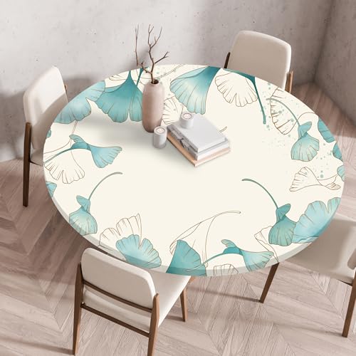 Highdi Elastische Tischdecke Rund Abwaschbar, 3D-Druck Spanntischdecke Rund Gartentischdecke Outdoor Round Tischdecke mit Gummizug für Feiertage Versammlung (Elegante Blume 6,60cm) von Highdi