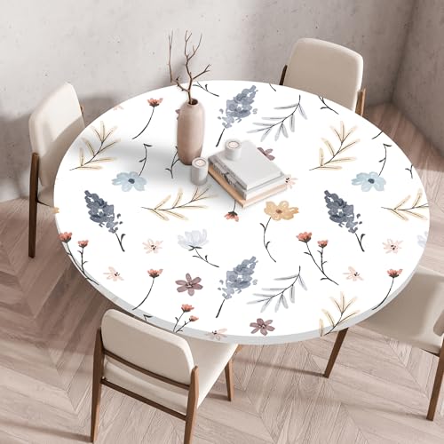 Highdi Elastische Tischdecke Rund Abwaschbar, 3D-Druck Spanntischdecke Rund Gartentischdecke Outdoor Round Tischdecke mit Gummizug für Feiertage Versammlung (Elegante Blume 7,60cm) von Highdi