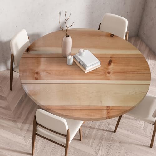 Highdi Elastische Tischdecke Rund Abwaschbar, 3D-Druck Spanntischdecke Rund Gartentischdecke Outdoor Round Tischdecke mit Gummizug für Feiertage Versammlung (Holzbretter C,160cm) von Highdi