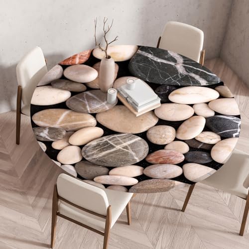 Highdi Elastische Tischdecke Rund Abwaschbar, 3D-Druck Spanntischdecke Rund Gartentischdecke Outdoor Round Tischdecke mit Gummizug für Feiertage Versammlung (Steindruck 1,60cm) von Highdi