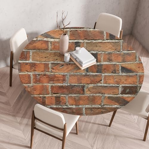 Highdi Elastische Tischdecke Rund Abwaschbar, 3D-Druck Spanntischdecke Rund Gartentischdecke Outdoor Round Tischdecke mit Gummizug für Feiertage Versammlung (Steinmauer 4,80cm) von Highdi