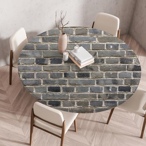 Highdi Elastische Tischdecke Rund Abwaschbar, 3D-Druck Spanntischdecke Rund Gartentischdecke Outdoor Round Tischdecke mit Gummizug für Feiertage Versammlung (Steinmauer 5,60cm) von Highdi
