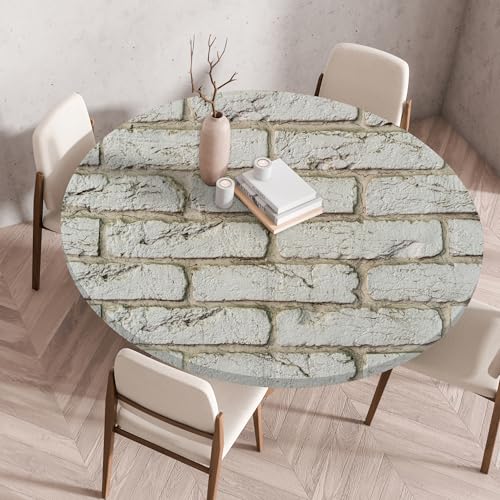 Highdi Elastische Tischdecke Rund Abwaschbar, 3D-Druck Spanntischdecke Rund Gartentischdecke Outdoor Round Tischdecke mit Gummizug für Feiertage Versammlung (Steinmauer 8,70cm) von Highdi
