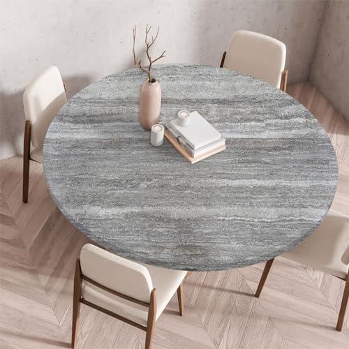 Highdi Elastische Tischdecke Rund Abwaschbar, 3D Spanntischdecke Rund Gartentischdecke Outdoor Round Tischdecke mit Gummizug für Esszimmer, Küche und Picknick (Stein 2,100cm) von Highdi