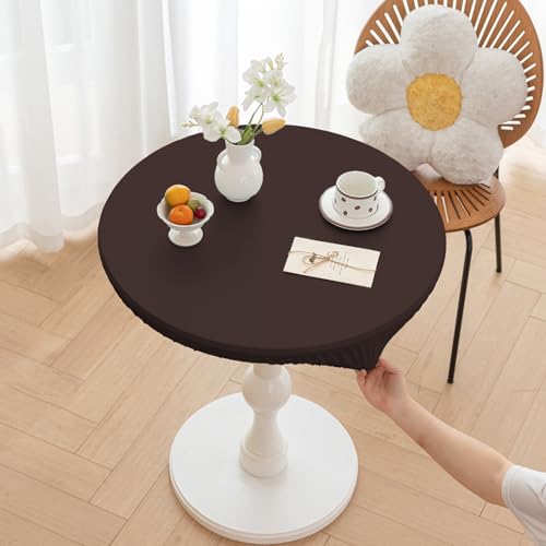Highdi Elastische Tischdecke Rund Abwaschbar, Spanntischdecke Rund Gartentischdecke Outdoor Round Tischdecke mit Gummizug für Esszimmer, Küche und Picknick (ф160cm,Braun) von Highdi