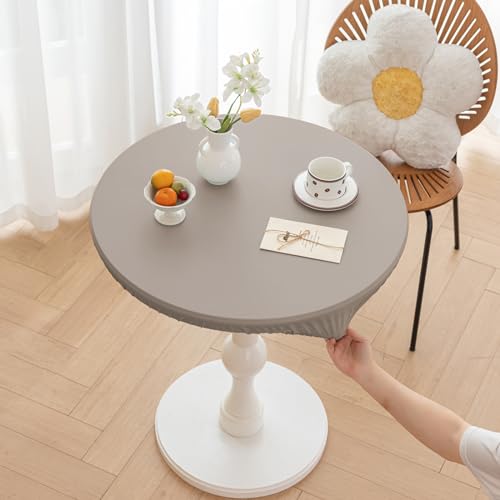 Highdi Elastische Tischdecke Rund Abwaschbar, Spanntischdecke Rund Gartentischdecke Outdoor Round Tischdecke mit Gummizug für Esszimmer, Küche und Picknick (ф80cm,Grau) von Highdi