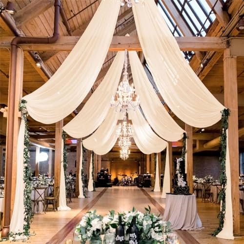 Highdi Hochzeit Vorhang Hochzeitsbogen, Chiffon Stoff Decken Gardinen Dekoration Tüll Vorhänge Freihanddeko für Hochzeit Geburtstag Party Fotografie Taufe (75x600cm,Beige) von Highdi