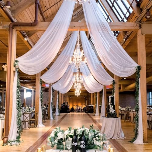 Highdi Hochzeit Vorhang Hochzeitsbogen, Chiffon Stoff Decken Gardinen Dekoration Tüll Vorhänge Freihanddeko für Hochzeit Geburtstag Party Fotografie Taufe (75x600cm,Weiß) von Highdi